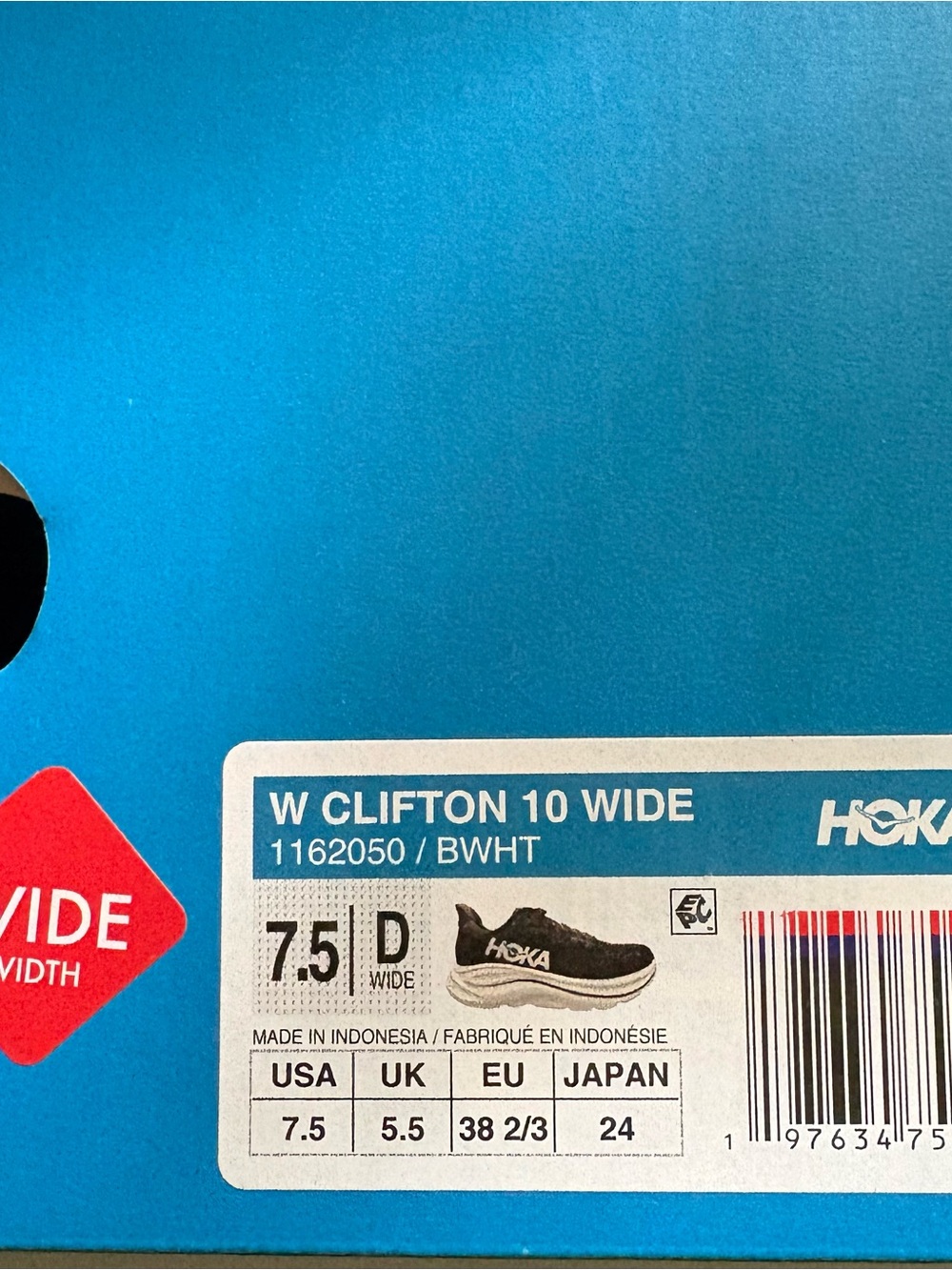 Hoka W Clifton 10 Wide Black/White Kids Sneakers